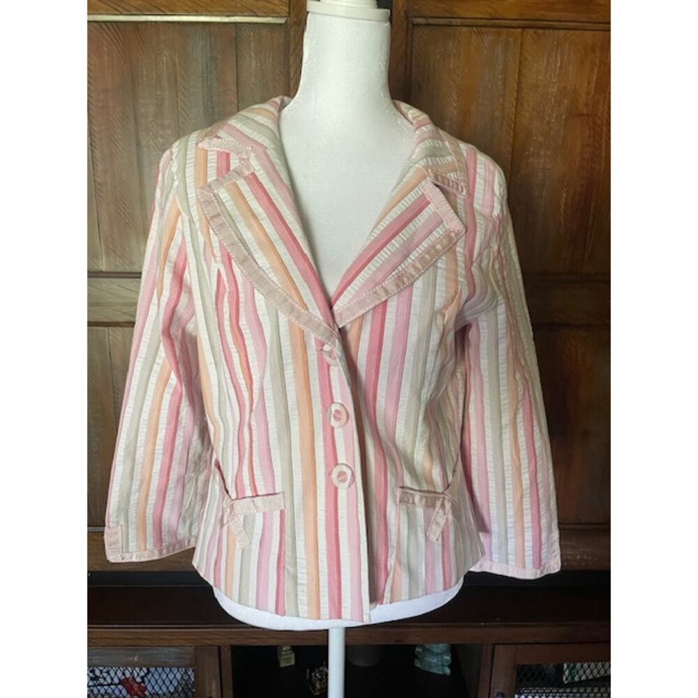 Lily Size Small Blazer Pinstrike Cotton Blend Pink / White / Green‎